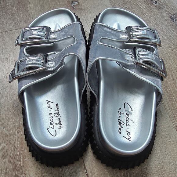 Circus NY by Sam Edelman Silver Black Cris Mesh Sandal sz 9M Summer Buckle - Picture 4 of 9